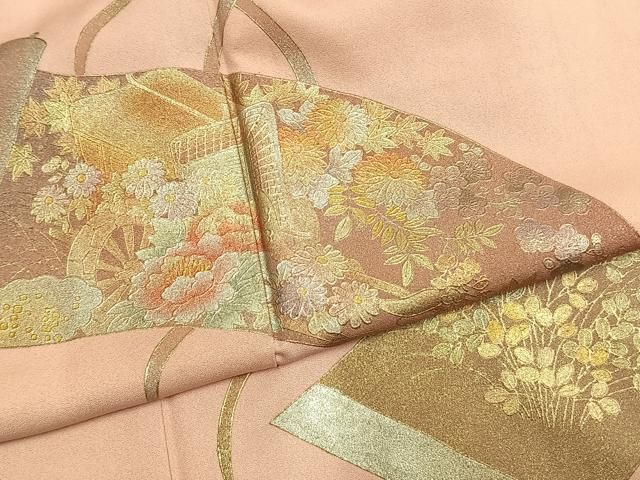平和屋着物●金彩友禅　卓越技能者・名工・和田光正　訪問着　巻物　源氏車花文　金銀彩　正絹　逸品　AABM8690fy