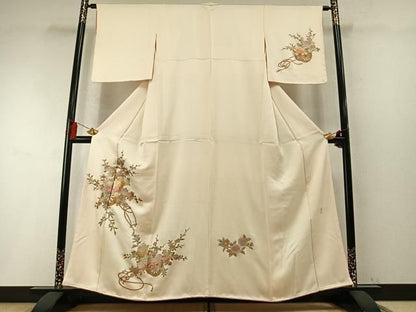 平和屋着物●金彩友禅　卓越技能者・名工・和田光正　訪問着　片輪車花文　金銀彩　正絹　逸品　AABM8693fy