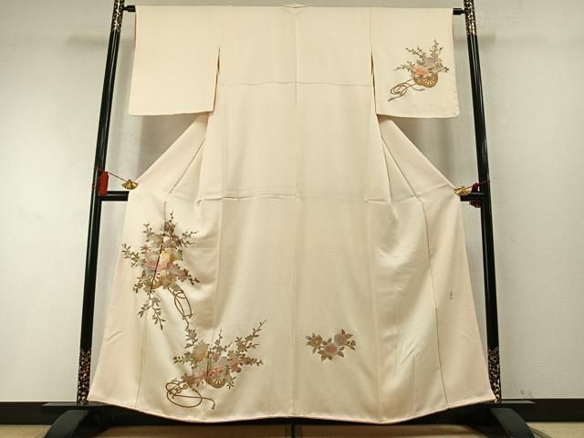 平和屋着物●金彩友禅　卓越技能者・名工・和田光正　訪問着　片輪車花文　金銀彩　正絹　逸品　AABM8693fy