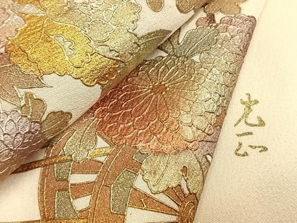 平和屋着物●金彩友禅　卓越技能者・名工・和田光正　訪問着　片輪車花文　金銀彩　正絹　逸品　AABM8693fy