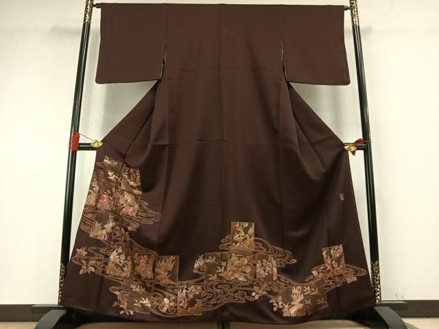 平和屋着物●金彩友禅　卓越技能者・名工・和田光正　色留訪問着　色紙枝梅花鳥文　金銀彩　正絹　逸品　AABM8697fy