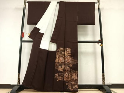 平和屋着物●金彩友禅　卓越技能者・名工・和田光正　色留訪問着　色紙枝梅花鳥文　金銀彩　正絹　逸品　AABM8697fy