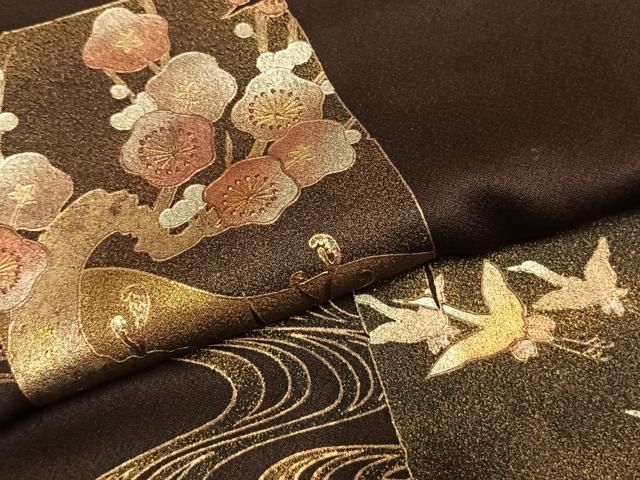 平和屋着物●金彩友禅　卓越技能者・名工・和田光正　色留訪問着　色紙枝梅花鳥文　金銀彩　正絹　逸品　AABM8697fy