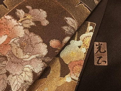 平和屋着物●金彩友禅　卓越技能者・名工・和田光正　色留訪問着　色紙枝梅花鳥文　金銀彩　正絹　逸品　AABM8697fy