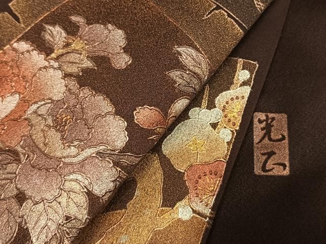 平和屋着物●金彩友禅　卓越技能者・名工・和田光正　色留訪問着　色紙枝梅花鳥文　金銀彩　正絹　逸品　AABM8697fy