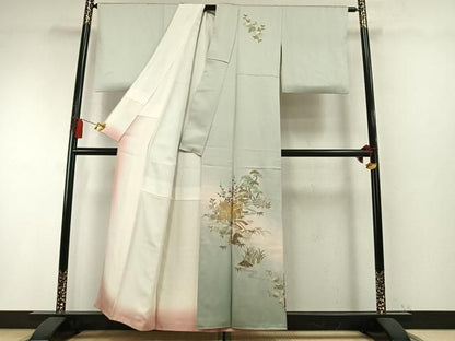 平和屋着物●金彩友禅　卓越技能者・名工・和田光正　訪問着　松竹梅　御所車花文　暈し染め　金銀彩　正絹　逸品　AABM8698fy