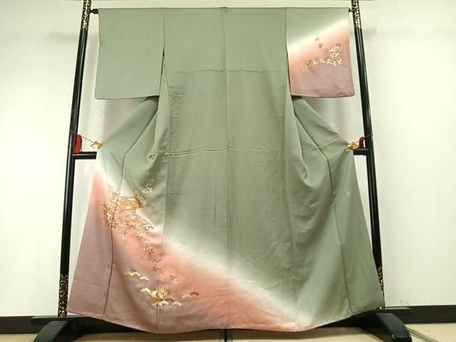 平和屋着物●金彩友禅　卓越技能者・名工・和田光正　訪問着　枝梅松花文　暈し染め　金銀彩　正絹　逸品　AABM8700fy