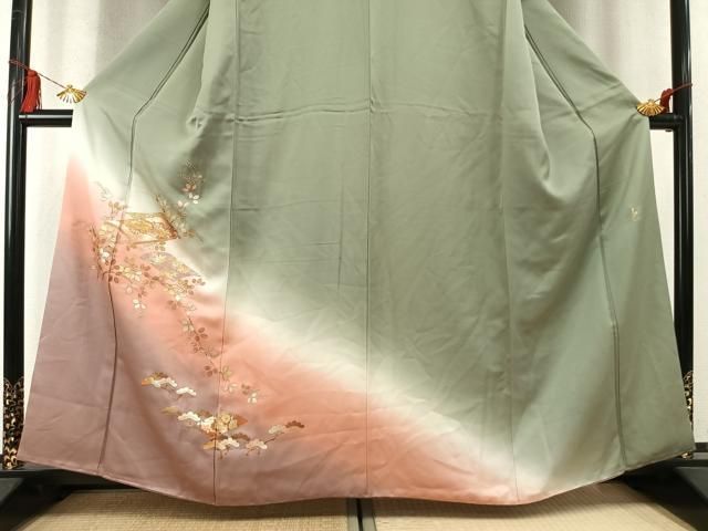 平和屋着物●金彩友禅　卓越技能者・名工・和田光正　訪問着　枝梅松花文　暈し染め　金銀彩　正絹　逸品　AABM8700fy