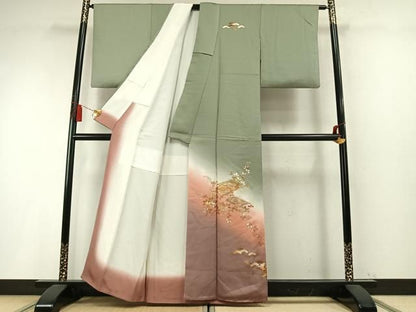 平和屋着物●金彩友禅　卓越技能者・名工・和田光正　訪問着　枝梅松花文　暈し染め　金銀彩　正絹　逸品　AABM8700fy