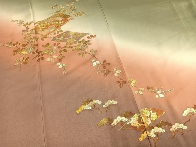 平和屋着物●金彩友禅　卓越技能者・名工・和田光正　訪問着　枝梅松花文　暈し染め　金銀彩　正絹　逸品　AABM8700fy