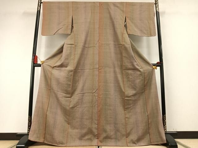 平和屋着物●上質な紬　珈琲染め　間道　正絹　逸品　未使用　AABM8706fy