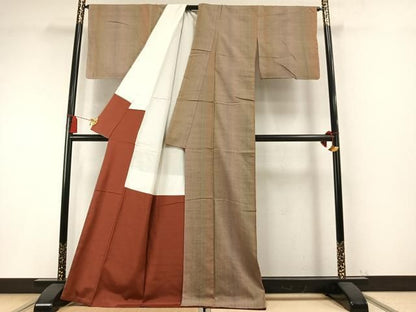 平和屋着物●上質な紬　珈琲染め　間道　正絹　逸品　未使用　AABM8706fy