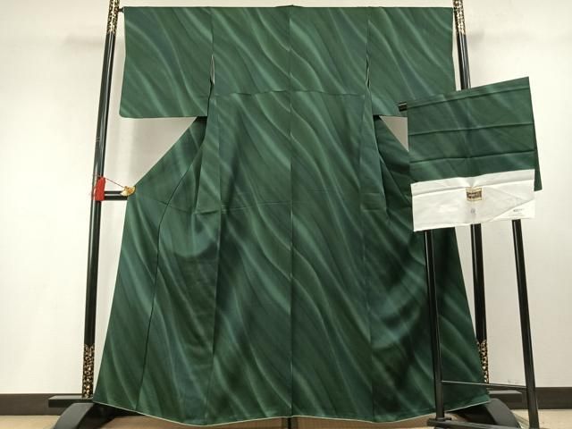 平和屋着物●上質な小紋　斜縞　暈し染め　丹後ちりめん　反端付き　正絹　逸品　AABM8710fy