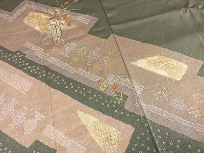 平和屋着物●訪問着　絞り　刺繍　雪輪花文　金銀糸　金彩　三越扱い　正絹　逸品　未使用　AABM8712fy