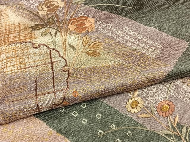 平和屋着物●訪問着　絞り　刺繍　雪輪花文　金銀糸　金彩　三越扱い　正絹　逸品　未使用　AABM8712fy