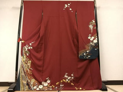 平和屋着物●豪華振袖　駒刺繍　御所車花文　金彩　正絹　逸品　AABM8713fy
