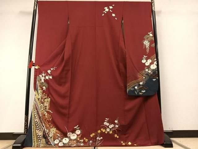 平和屋着物●豪華振袖　駒刺繍　御所車花文　金彩　正絹　逸品　AABM8713fy
