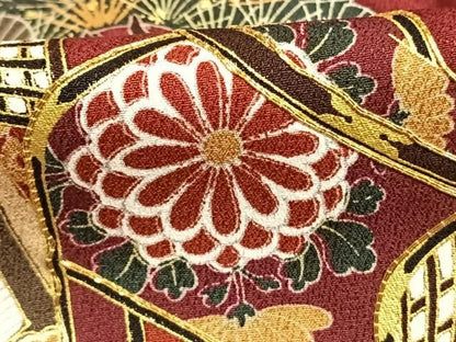平和屋着物●豪華振袖　駒刺繍　御所車花文　金彩　正絹　逸品　AABM8713fy