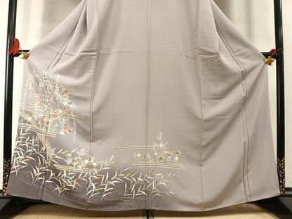 平和屋着物●訪問着　駒刺繍　草花文　暈し染め　金彩　正絹　逸品　AABM8714fy