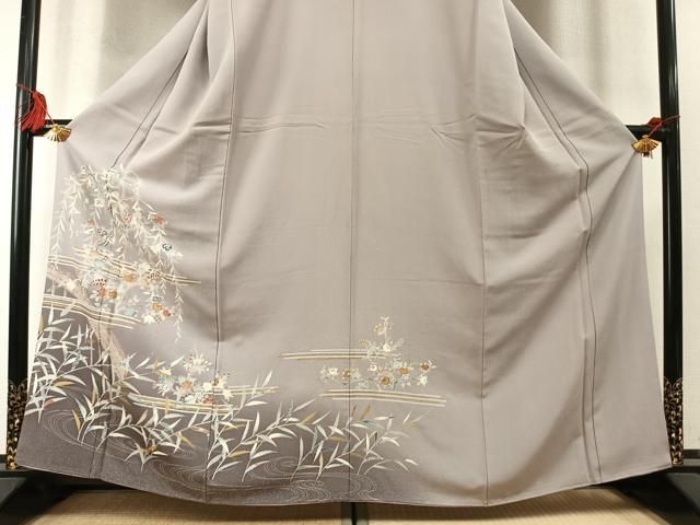 平和屋着物●訪問着　駒刺繍　草花文　暈し染め　金彩　正絹　逸品　AABM8714fy