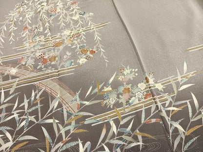 平和屋着物●訪問着　駒刺繍　草花文　暈し染め　金彩　正絹　逸品　AABM8714fy