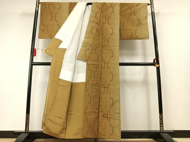 平和屋着物●上質な紬　幾何学文様　正絹　逸品　AABM8720fy
