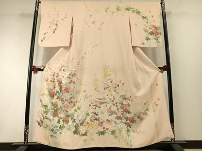 平和屋着物●本加賀友禅作家　東藤岳　訪問着　草花文　正絹　逸品　AABM8724fy