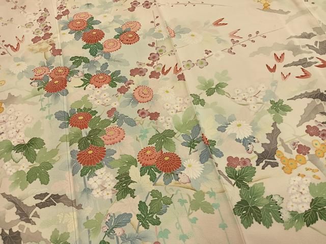 平和屋着物●本加賀友禅作家　東藤岳　訪問着　草花文　正絹　逸品　AABM8724fy
