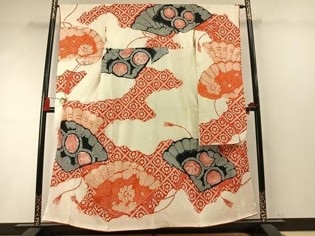 平和屋着物●豪華振袖　総絞り　扇面花文　正絹　逸品　AABM8730fy