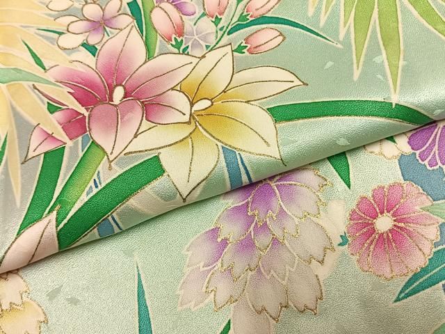 平和屋着物●豪華振袖　草花文　金彩　正絹　逸品　AABM8731fy
