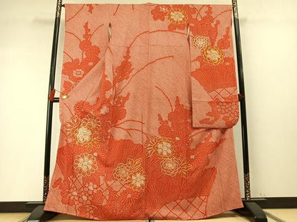 平和屋着物●豪華振袖　総絞り　駒刺繍　草花文　正絹　逸品　AABM8735fy