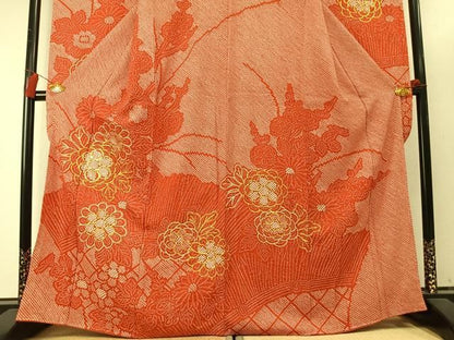 平和屋着物●豪華振袖　総絞り　駒刺繍　草花文　正絹　逸品　AABM8735fy