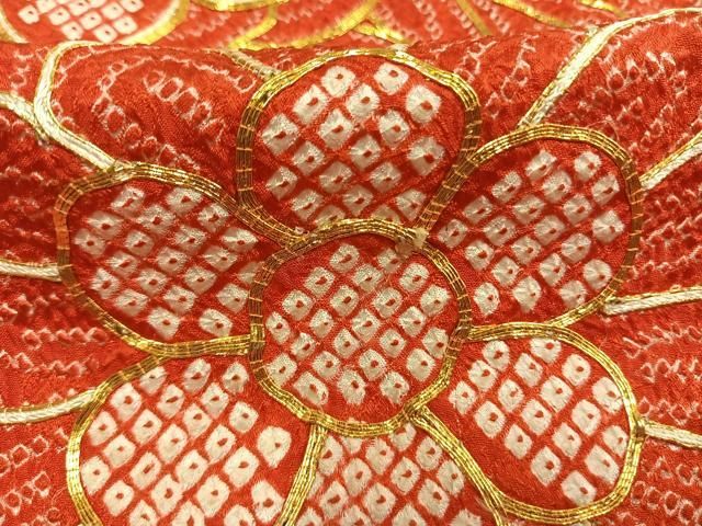 平和屋着物●豪華振袖　総絞り　駒刺繍　草花文　正絹　逸品　AABM8735fy