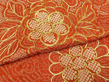 平和屋着物●豪華振袖　総絞り　駒刺繍　草花文　正絹　逸品　AABM8735fy
