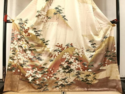 平和屋着物●訪問着　駒刺繍　枝梅松文　暈し染め　金彩　正絹　逸品　AABM8736fy