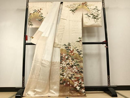 平和屋着物●訪問着　駒刺繍　枝梅松文　暈し染め　金彩　正絹　逸品　AABM8736fy