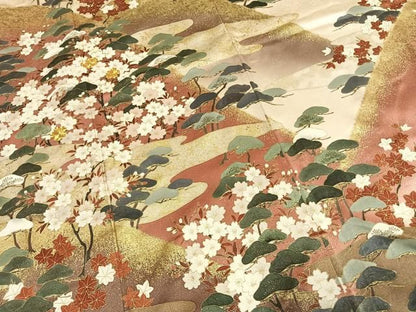 平和屋着物●訪問着　駒刺繍　枝梅松文　暈し染め　金彩　正絹　逸品　AABM8736fy