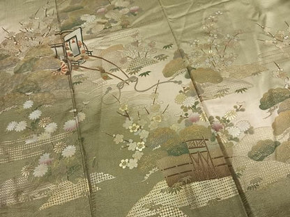 平和屋着物●訪問着　松竹梅　御所車花文　暈し染め　金彩　正絹　逸品　AABM8737fy
