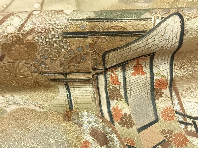 平和屋着物●訪問着　松竹梅　御所車花文　暈し染め　金彩　正絹　逸品　AABM8737fy