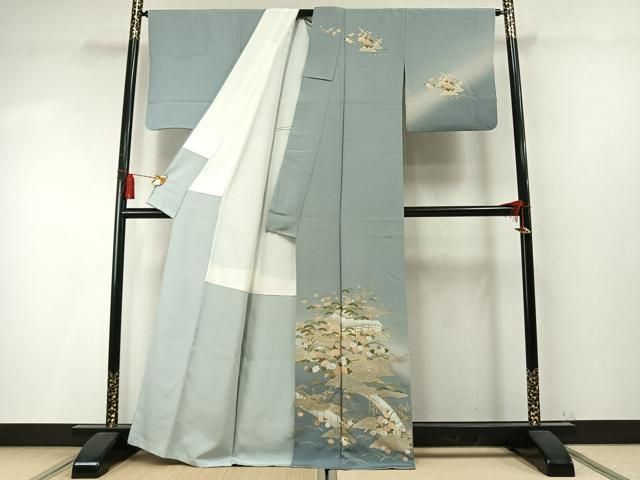 平和屋着物●訪問着　風景花文　暈し染め　金彩　正絹　逸品　AABM8738fy
