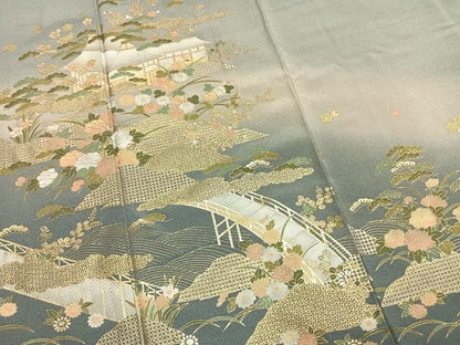 平和屋着物●訪問着　風景花文　暈し染め　金彩　正絹　逸品　AABM8738fy