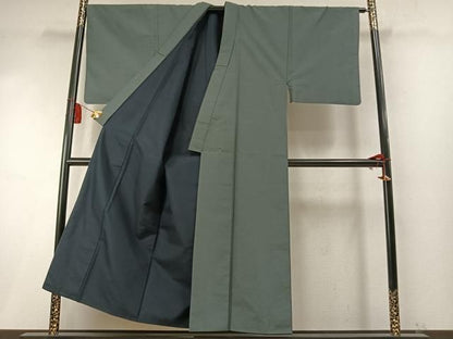 平和屋着物●男性　紬　色無地　青鈍色　正絹　逸品　AABM8741fy