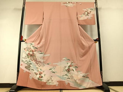 平和屋着物●訪問着　友禅　御所車花文　正絹　逸品　AABM8745fy