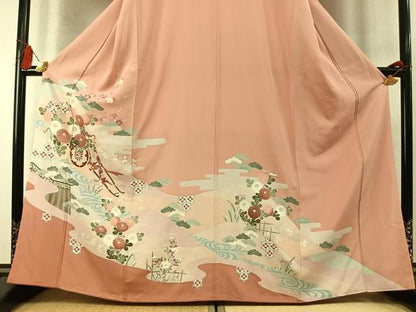 平和屋着物●訪問着　友禅　御所車花文　正絹　逸品　AABM8745fy
