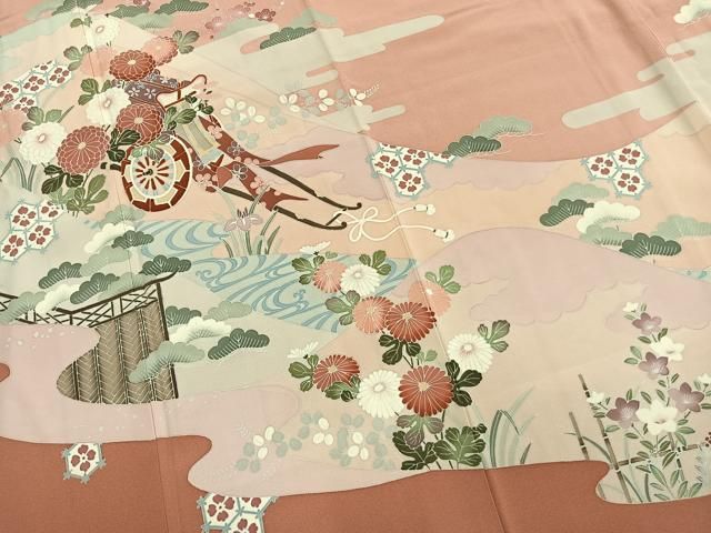 平和屋着物●訪問着　友禅　御所車花文　正絹　逸品　AABM8745fy