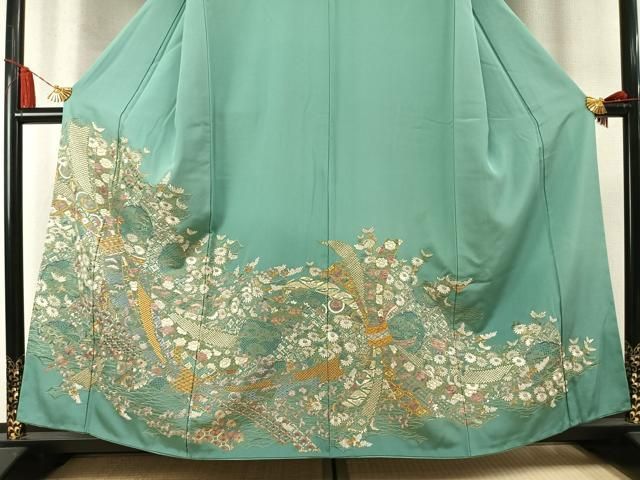 平和屋着物●中国三大刺繍　スワトウ刺繍　汕頭刺繍　総刺繍　訪問着　束ね熨斗花文　金銀糸　正絹　逸品　AABM8746fy