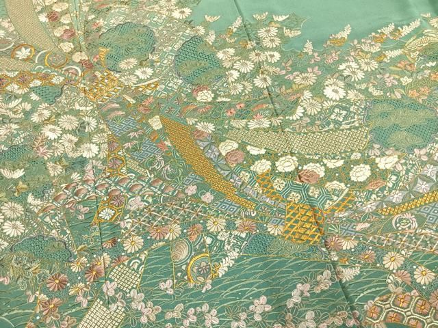 平和屋着物●中国三大刺繍　スワトウ刺繍　汕頭刺繍　総刺繍　訪問着　束ね熨斗花文　金銀糸　正絹　逸品　AABM8746fy