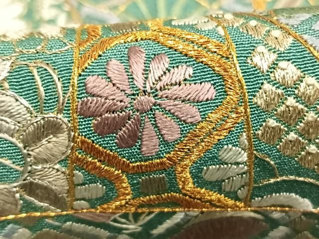 平和屋着物●中国三大刺繍　スワトウ刺繍　汕頭刺繍　総刺繍　訪問着　束ね熨斗花文　金銀糸　正絹　逸品　AABM8746fy