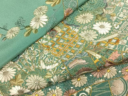 平和屋着物●中国三大刺繍　スワトウ刺繍　汕頭刺繍　総刺繍　訪問着　束ね熨斗花文　金銀糸　正絹　逸品　AABM8746fy