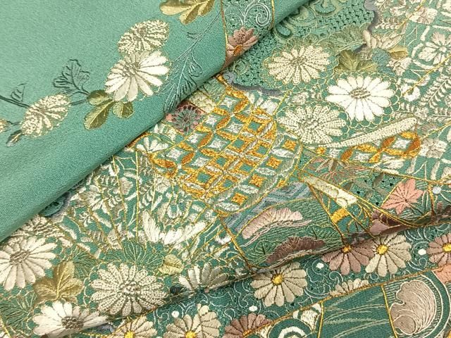 平和屋着物●中国三大刺繍　スワトウ刺繍　汕頭刺繍　総刺繍　訪問着　束ね熨斗花文　金銀糸　正絹　逸品　AABM8746fy